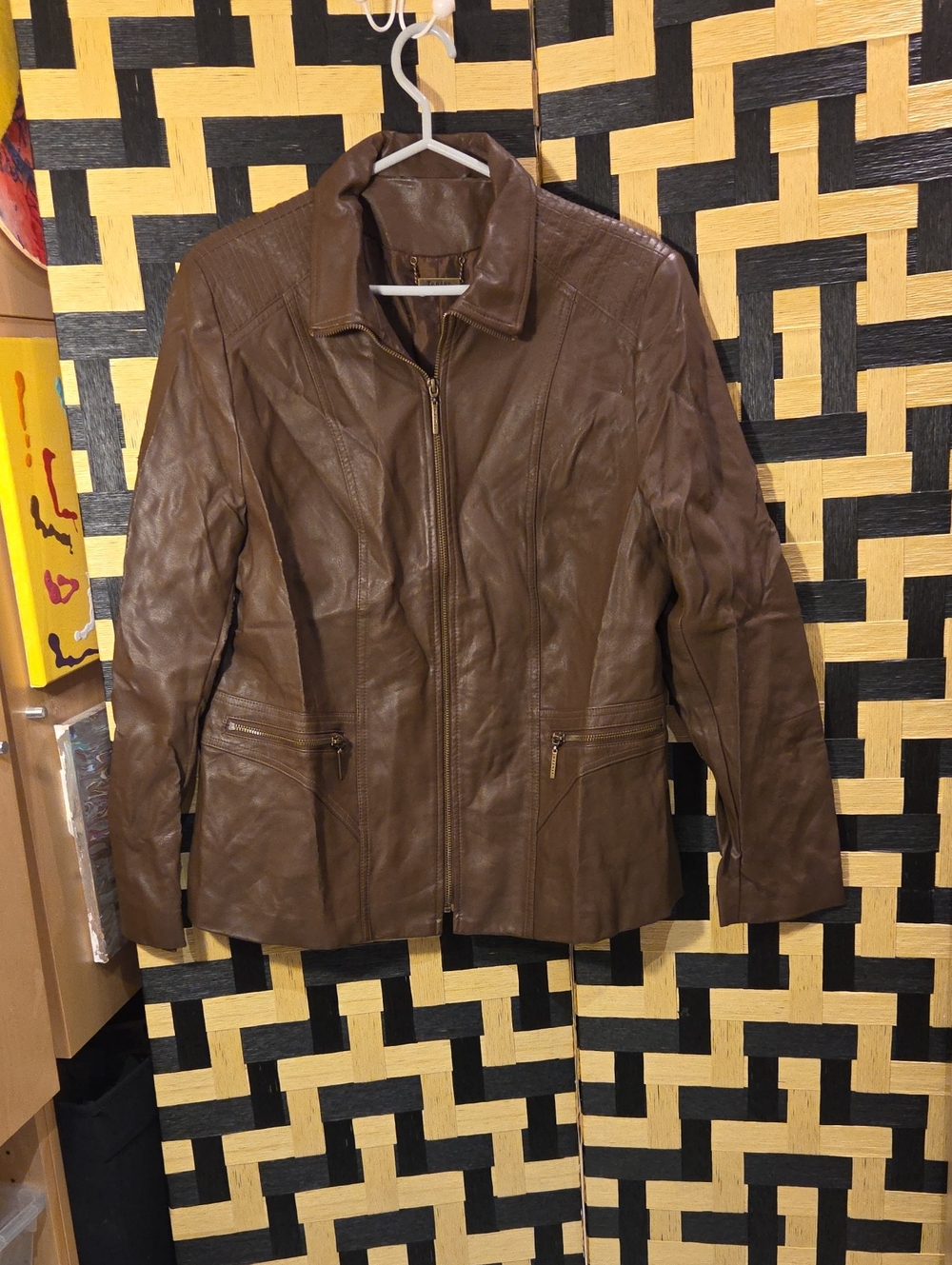 Brown Fake Leather Zip-Front Women's Jacket